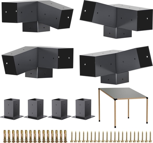 Latest company news about 15 ° eğimli çatı braketleri 75 ° pergola köşe köşebesi 4x4 '' ahşap kirişler için ana çardak kiti ile